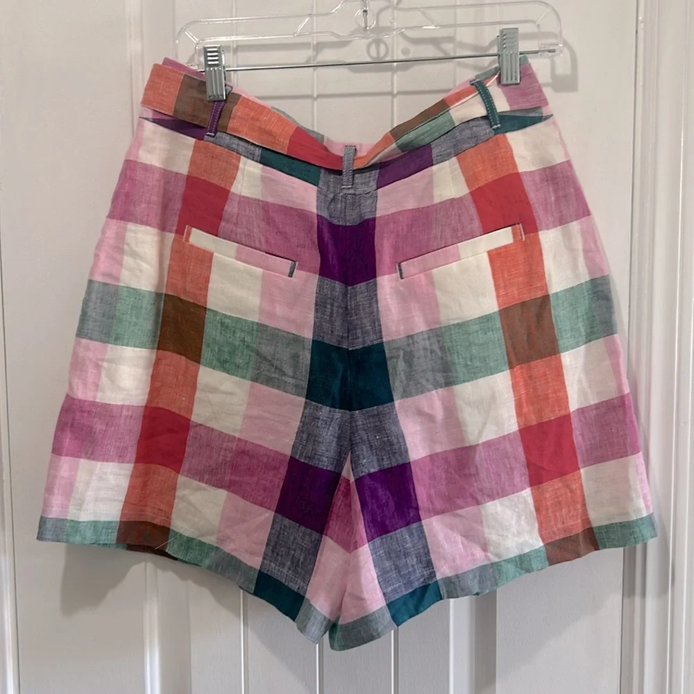 BODEN Alma Tie Waist Linen Shorts Bonbon Pink, Flambe Check. RARE Multicolor - Picture 7 of 12